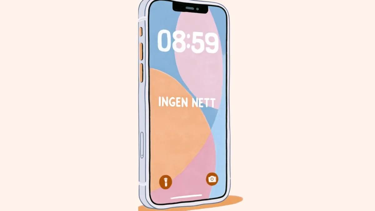 Illustrasjon av mobil uten nett